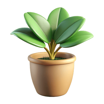 A charming 3D rendered image of a potted plant with vibrant green leaves and a beige pot png