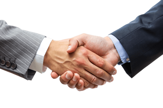 Two Businessmen in Suits Shaking Hands Firmly a Strong Agreement Deal png