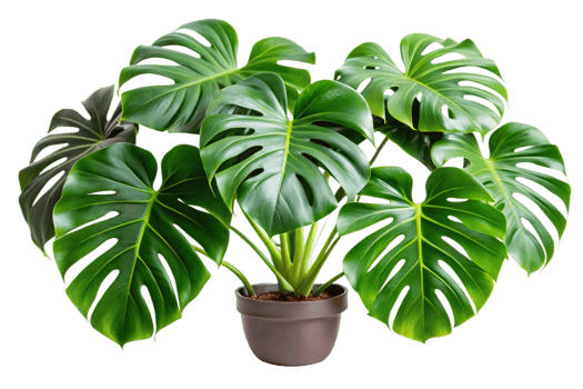 A Lush and Vibrant Monstera Deliciosa Houseplant in a Gray Pot png