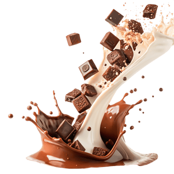 Delicious Chocolate Milk Splash with Falling Chocolate Pieces Creamy Drink png