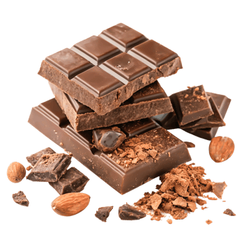 Delicious Dark Chocolate Bar Pieces with Almonds and Cocoa Nibs png