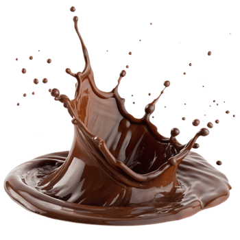 A spectacular splash of rich dark chocolate creating a delicious crown of decadent swirls and droplets png