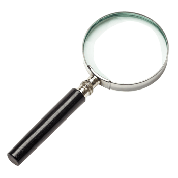 A Classic Handheld Magnifying Glass with a Black Wooden Handle and Silver Metal Frame png