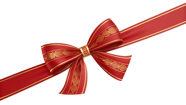 Elegant Red and Gold Bow with Intricate Design on a Black Background png