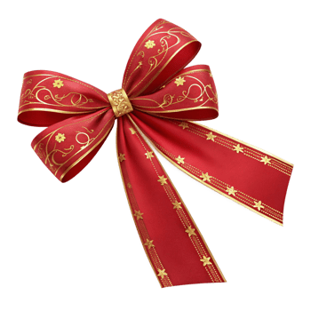 Elegant Red and Gold Christmas Bow with Intricate Floral Design png