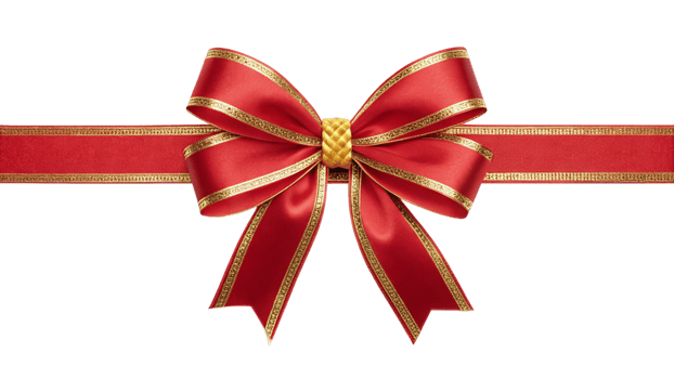 Elegant Red and Gold Ribbon Bow on Black Background Perfect for Festive Occasions and Gift Wrapping png