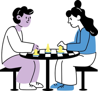 Hand drawn illustration of two friends playing chess vector
