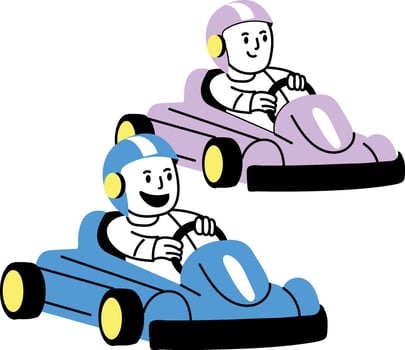 Hand drawn illustration of two friends enjoying kart race vector