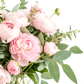Beautiful Pink Peony Bouquet with Eucalyptus Leaves - Floral Arrangement Photography png