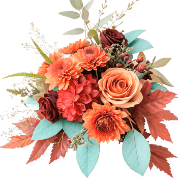 Vibrant Autumnal Floral Bouquet Roses, Dahlias, Autumn Leaves png