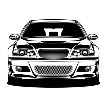 A black and white drawing of a European sports car vector