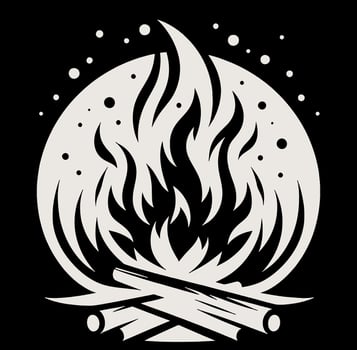 A black and white logo of a campfire vector