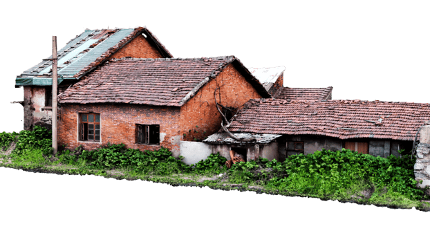 3d render abandoned brick house with transparent background png