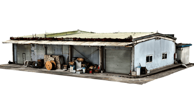 Render industrial warehouse with transparent background png