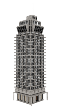 3d render brutalist skyscraper with transparent background png