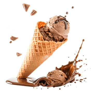 Delicious Chocolate Ice Cream Cone with Melted Chocolate Splash png