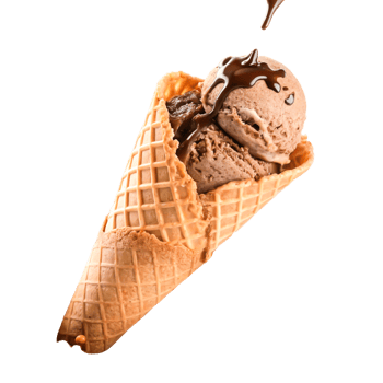 Delicious Chocolate Ice Cream Cone with Drizzled Chocolate Sauce png