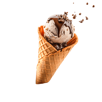 Delicious Chocolate Ice Cream Cone with Nuts and Drizzle, Food Photography png