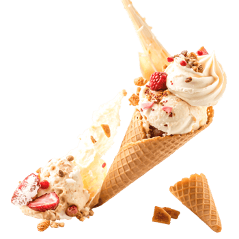 Delicious Ice Cream Cone with Berries, Granola, and Cream Splashes png