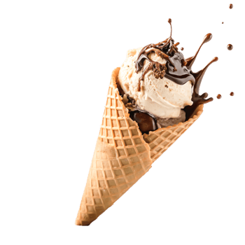 Delicious Ice Cream Cone with Chocolate Sauce Splash, Food Photography png
