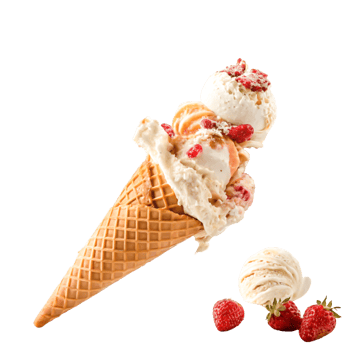 Delicious Strawberry Ice Cream Cone with Melting Scoops, Isolated on White png