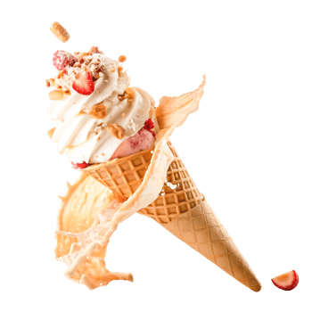 Delicious Strawberry Ice Cream Cone with Nuts and Cream Splash png
