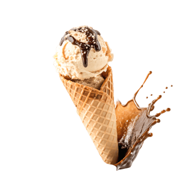 Delicious Vanilla Ice Cream Cone with Chocolate Sauce Splash png