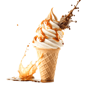 Delicious Caramel and Chocolate Ice Cream Cone with png