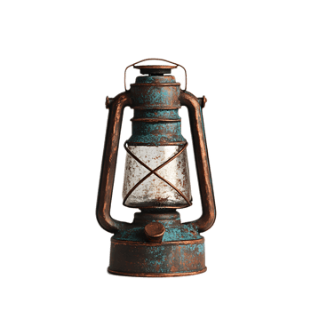 Vintage Rustic Glowing Lantern Lamp with Flickering Flame in Antique Metal Frame png