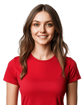 Cheerful Young Woman Wearing Red Shirt Smiling Confidently on White Background png