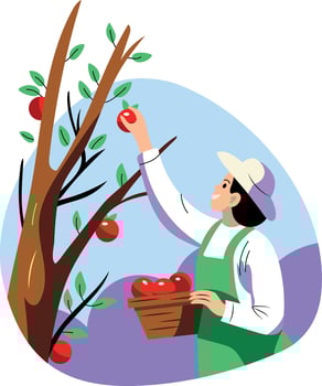 A flat style illustration of apple picking character vector