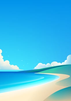 Simple style vertical landscape illustration sea beach and blue sky vector