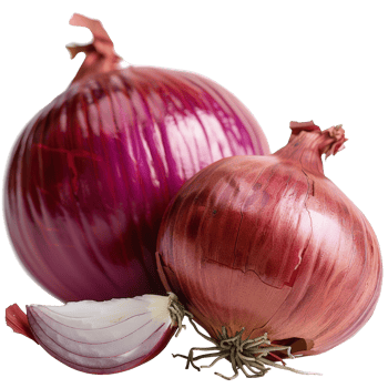 Fresh Red Onions with One Half Cut Open Displaying Layers on a White Background for Culinary Presentation png
