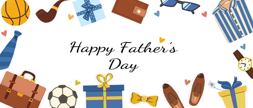 Celebratory father day design with gifts and accessories for greeting cards vector