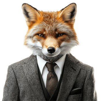 Fox dressed in business attire against a white background presenting a confident demeanor, Fox wearing business attire on white background Smart strategy concept, white background png