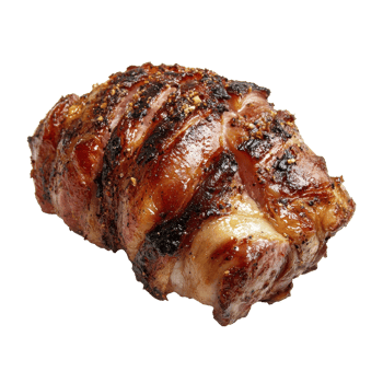 Succulent grilled pork knuckle showcasing juicy meat and crispy skin on a white background, Grilled pork knuckle isolated on white background png