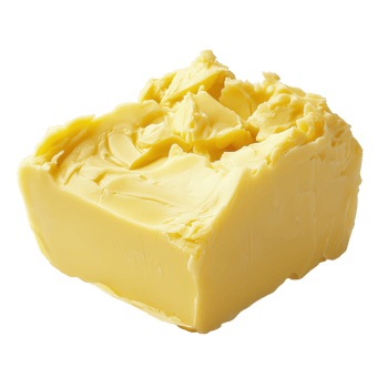 Butter block on a white background showcasing its smooth texture and creamy appearance, Butter Curls png