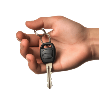 Hand holding a car keychain with a black key on a white background, Image hand holding car keychain isolated on white background file on white background png