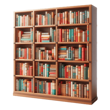 Classic Wooden Bookshelf Packed with Books png