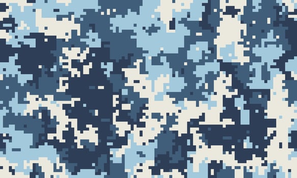 Abstract digital camouflage pattern in cool blue and white tones. Ideal for backgrounds, textiles, or militarythemed designs. vector