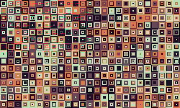 Abstract geometric pattern featuring a multitude of small squares in muted orange, green, and brown tones. vector