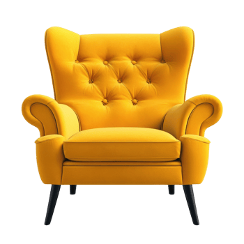 Modern yellow armchair with tufted design set against a clean Transparent background for stylish interior decoration, Modern yellow armchair isolated on background png