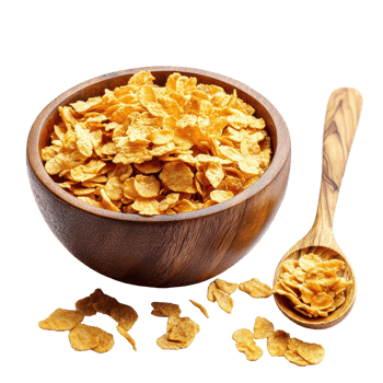Corn flakes in a wooden bowl with a spoon on a Transparent background, corn flakes in wood bowl and spoonisolated on background png