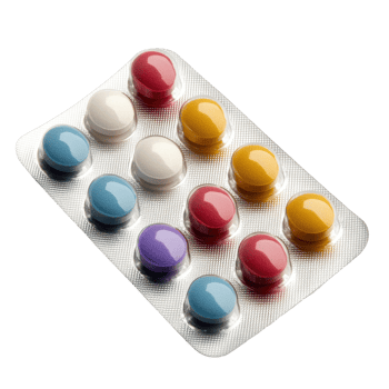 Medication blister pack displaying various colored pills for health care and wellness, Medication, health, care medical pills in a blister, Transparent background png