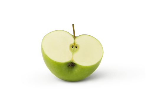 One green apple cut isolated with clipping path. Half a green apple isolated. png