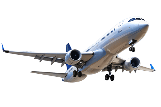 Airplane in flight landing gear down close up view of commercial airplane jetliner png