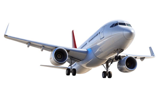 Closeup view of a modern passenger airplane in flight png