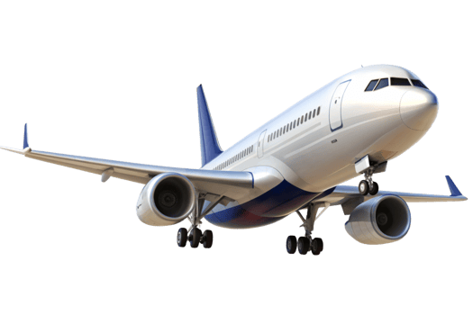 Closeup view of a modern passenger airplane during landing approach png
