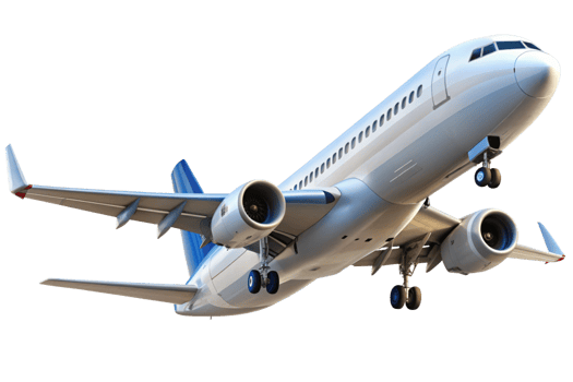A detailed closeup view of a commercial passenger airplane in flight showcasing its engines, landing gear, and sleek design png
