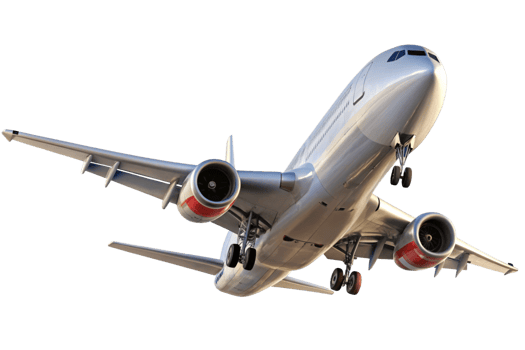 A detailed view of a silver passenger airplane in flight from below showcasing its engines, landing gear, and wings png